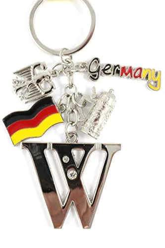 ELLUG Schlüsselanhänger H.: 11cm Buchstaben/Letter/Initalien/Alphabet/ABC mit Glitzersteinen & Charms Bierkrug/Adler/Deutschland-Fahne/Germany (W)