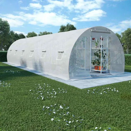vidaXL Gewächshaus 27m² – 900x300x200 cm - Geräumiges Gewächshaus für Hobby-Gärtner, schützt Pflanzen vor Witterungseinflüssen mit stabiler PE-Netzgewebe-Konstruktion und verzinktem Stahlrahmen. Ideal für Obst und Gemüse.