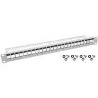 HMF 66445-07 UTP Keystone-Patchpanel für Serverschrank 19 Zoll 1 HE 24 Ports RJ45 Lichtgrau