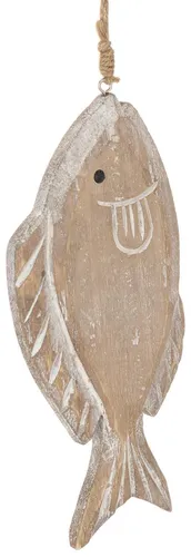 Deko Holzfisch Hängedeko Vintage Weiß 21cm 2er Set Maritime Deko Wohnzimmer Badezimmer, 2 Stück