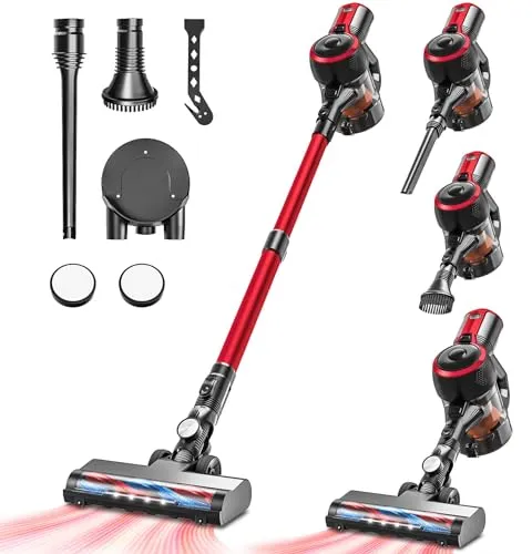 VEGREM Akku Staubsauger 25Kpa, Staubsauger Kabellos 160W mit 2 Saugmodi, LED-Leuchten, Cordless Vacuum Cleaner mit Leistungsanzeige, bis zu 40 Minuten Laufzeit