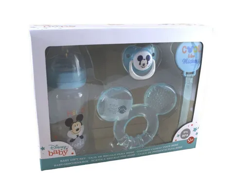 Baby-Geschenk-Set mit Flasche, Schnuller, Schnullerhalter und Beißring | Cool Like Mickey