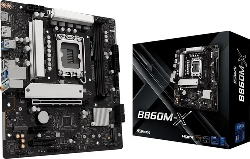 B860M-X Mainboard - µATX Mainboard mit Intel B860 Chipsatz und PCIe x16 Grafikslot, ideal für kompakte PCs und Gaming-Systeme.