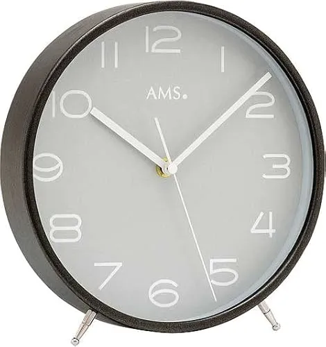 AMS Tischuhr 5120 - Moderne Tischuhr 22 cm - Tischuhren mit analoger Anzeige und Funkantrieb, elegantes graues Zifferblatt aus Holz, perfekt für jedes moderne Zuhause.