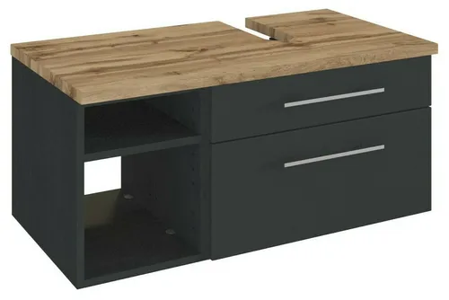 Held Möbel Unterbeckenschrank Davos 90 cm (rechts) in Graphit/Matt Grau - Badezimmerschrank im modernen Design, ideal für platzsparende Aufbewahrung mit einer Breite von 70 cm und hochwertigem MDF-Material.