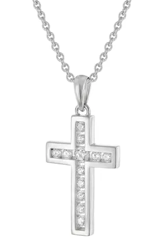 trendor Damen-Halskette Mit Kreuz 925 Silber Rhodiniert wunderschönes Schmuckstück für Frauen, zauberhafte Geschenkidee 28406-45 45 cm