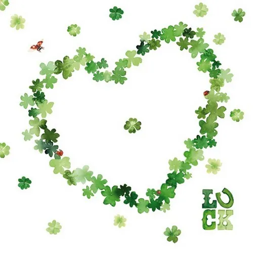 Servietten Lucky Heart Glücksherz Kleelätter Marienkäfer weiß grün 33x33cm 20