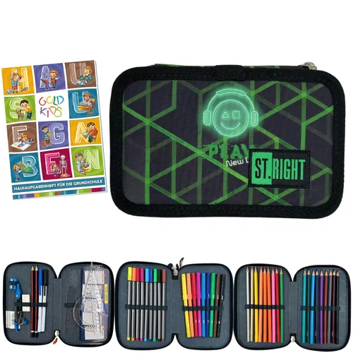 Federmappe 3-Fach Gefüllte Schüleretui 46-teilig