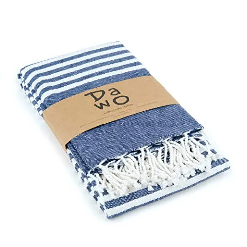 DaWo Hamamtuch, Badetuch, Fouta - ideal für Strand, Sauna, Yoga, Reisen, Baden - XXL (100x180cm) - 100% Baumwolle - Oeko-TEX® (Dunkelblau)