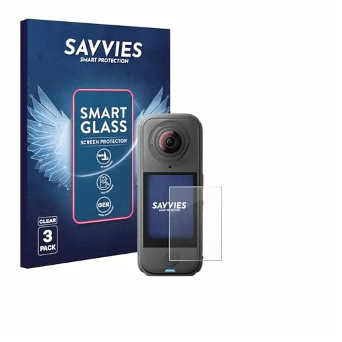Savvies 3 Stück Panzer Schutz Glas für Insta360 X4 Air 9H Schutzfolie, Glas-Folie, HD Klar, Blasenfrei, Anti-Fingerabdruck, Stoßfest, Displayschutz