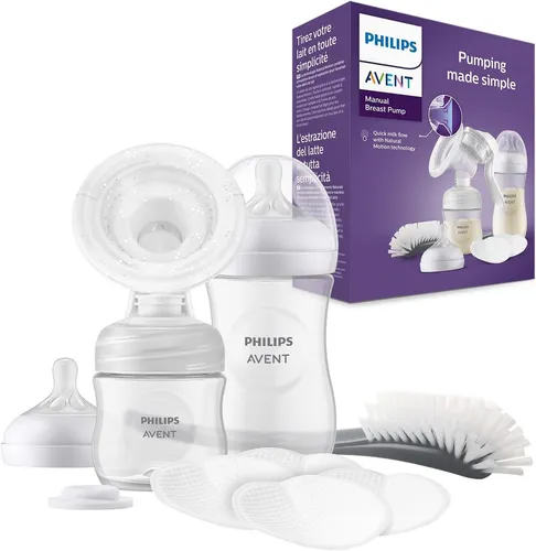 Philips Avent Handmilchpumpe Geschenkset – Einzelmilchpumpe mit Flaschen