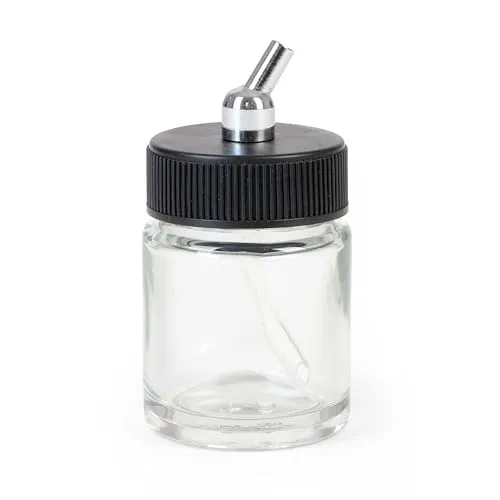 Wiltec Farbbecher für Airbrushpistole, 36 x 36 x 68 mm, Farbbehälter Glas mit Deckel 22 cm³, Saugsystem, Variante 2, Airbrush Ersatzteil