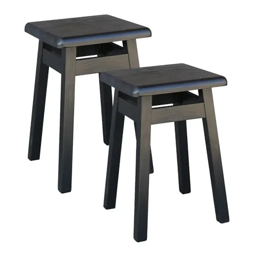 Metdrew Holzhocker | Sitzhöhe 45 cm, 29 x 29 cm | Für Küche & Essbereich | Quadratische Form | Eckiges Design | Rustikaler Look | Schlichter Hocker | 2 Stück | Farbe: Schwarz