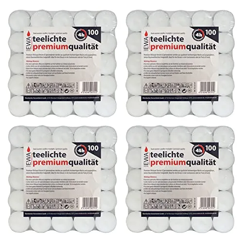 EWA Kerzen Teelichter weiß mit Metallhülle 400 Stück (4X 100 Stück) ca. (ØxH) 39 x 13 mm