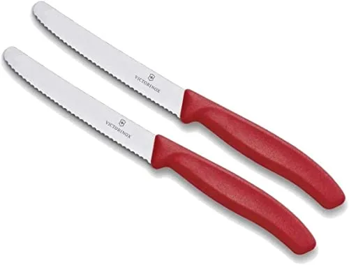 Victorinox | 2 Stück Tafelmesser Swiss Classic | Rot | Tomatenmesser mit Wellenschliff | rostfrei | Swiss Made
