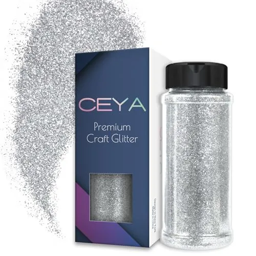 Ceya Ultrafeines Glitzerpuder, 3.5oz/100 g, extra fein, funkelnd, silberfarben, Basteln, Glitzerstaub, für Epoxidharz, Tumbler, Schleim, Nagelkunst, Festival, Scrapbooking, Hochzeitskarten, Malerei