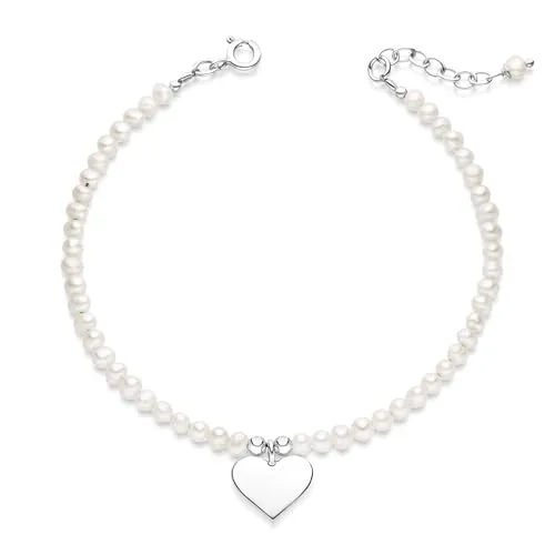 MATERIA Perlenarmband Damen Silber 925 weiß - Armband mit Herz SA-45-Größe-S
