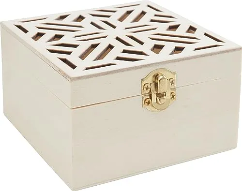 VBS Holzkästchen Ornament 10x10x6cm einseitig dekoriert unbemalt Kiste Kästchen Schatzkiste Schmuckkasten Truhe