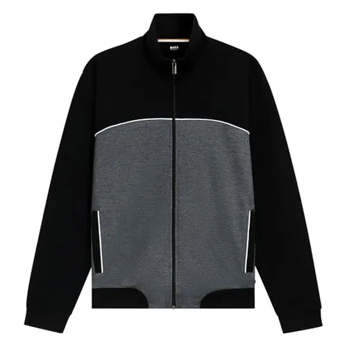 BOSS 50545567 Trainingsjacke für Herren schwarz - Funktionsjacke aus 60% Baumwolle mit kontrastierenden Details, modernem Design und normaler Passform für optimalen Komfort und Bewegungsfreiheit. Ideal für Multisport und den Alltag.