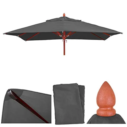 Mendler Ersatz-Bezug für Gastronomie Holz-Sonnenschirm HWC-C57, 4x4m - anthrazit - Abdeckhaube für Sonnenschirme, wasser- und schmutzabweisend mit Luftzirkulationshaube für optimale Wärmeregulierung, ideal für angenehme Schattenplätze im Garten.