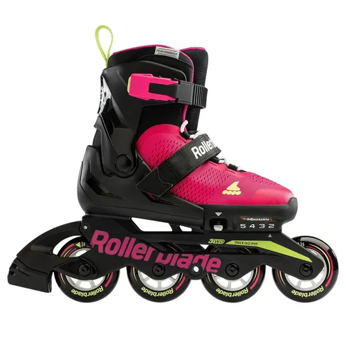 ROLLERBLADE Kinder Inline Skates MICROBLADE - Verstellbare Kinder-Inline-Skates für sicheren Halt und schnellen Lernfortschritt. Ideal für Anfänger, mit einfachem Push-Button-System und komfortablem Sitz.
