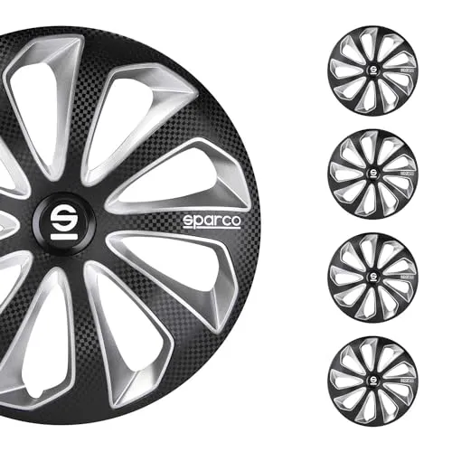 Sparco Radzierblenden Sicilia 16-Zoll Schwarz/Silber/Karbon - Stylische Radkappen in 16 Zoll, verleihen Ihrem Fahrzeug einen sportlichen Look und schützen Ihre Felgen optimal.