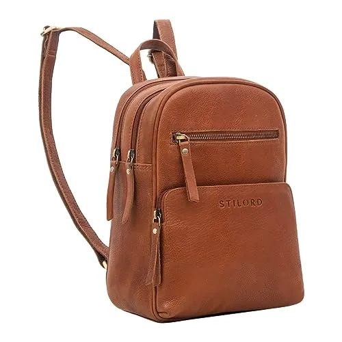STILORD 'Fabienne' Kleiner Vintage Damen Rucksack - Eleganter Tagesrucksack aus Echtleder mit vielen Fächern und verstecktem Anti-Diebstahlfach - ideal für Sicherheit und Ordnung unterwegs.