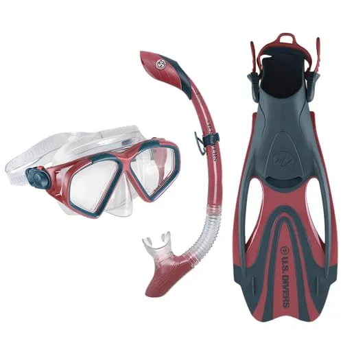 US Divers , Schnorchelset Cozumel für Erwachsene , Maske, Schnorchel und Flossen CORAL NAVY BLUE, L
