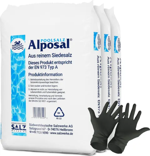 Alposal Poolsalz 75 kg - Hochreines Schwimmbadsalz für Chlorinator - Sonstiges Poolzubehör, 99,9 % reines Siedesalz für optimale Chlorherstellung und sanfte Hautpflege, inkl. 1 Paar ARNOMED Einweghandschuhe.