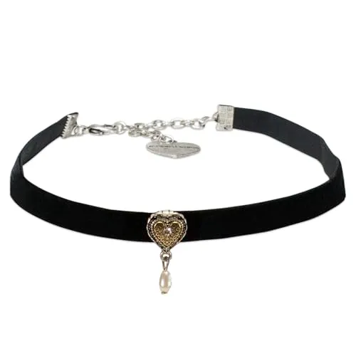 Alpenflüstern Trachten-Samtkropfband mit Trachtenherz - Elegante Trachtenkette für Damen, handgefertigt aus Samt, perfekt für Dirndl und Lederhose, mit angenehmem Tragegefühl und elastischem Design.