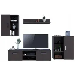 MATKAM Wohnwand Dedal 4-teilig in Wenge - Moderne Wohnwand aus stabilen 18 mm laminierten Platten, bietet viel Stauraum und elegante Ablageflächen für TV und Dekoration. Ideal für jeden Einrichtungsstil.