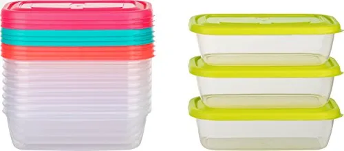 Kigima Gefrierdosen 12x0,8L rechteckig mehrfarbig – Vorratsdosen mit Deckel luftdicht – Frischhaltedosen mit Deckel – Aufbewahrungsbox Küche für Mealprep & Organisation