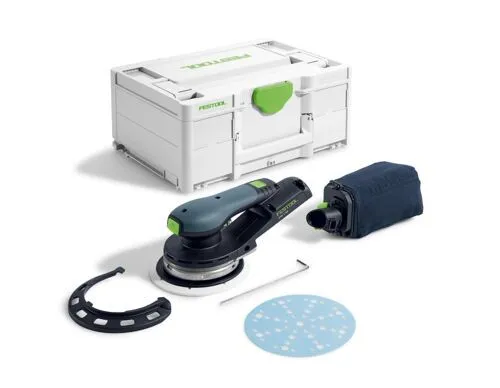 Festool Akku-Exzenterschleifer ETSC 2 150-Basic - Schleifmaschinen mit integrierten Lichtring für optimale Sicht. Ergonomisches Design und bürstenloser Motor für langlebige Leistung und Komfort bei der Arbeit.