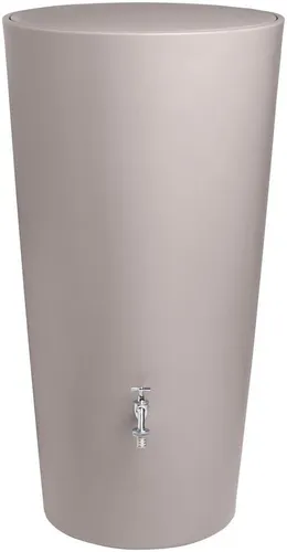 ARVES Regenwassertank 210 l - Braun - Bewässerungssystem mit 210 l Fassungsvermögen, ideal für umweltfreundliches Gießen und Gartenpflege. Hergestellt aus robustem Kunststoff, fertig montiert und platzsparend mit rundem Design.