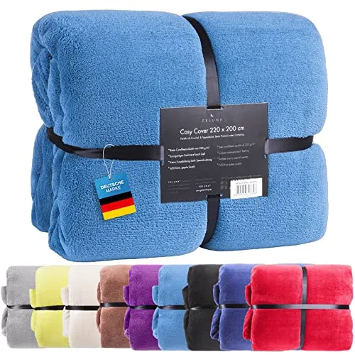 Feluna® Kuscheldecke XXL Mikrofaser-Decke Tagesdecke Wohndecke mit Kaschmir-Touch 220 x 200 cm - Türkis-Blau