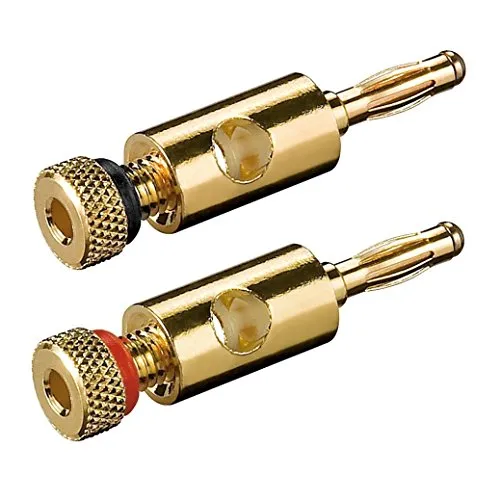 Bananenstecker Set | 4mm | mit Schraubverschluss | vergoldet | für Kabel 4,5 mm bis 5,5 mm | High End Bananas Banana | mit roten/schwarzen Farbring | 1x Schwarz 1x Rot