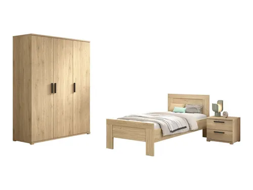 aufm Kessel Jugendzimmer-Set Keelia Eiche – Komplettset mit Bett, Schrank und Nachtkonsole - Das 3-teilige Jugendzimmer-Set in Eiche Dekor bietet viel Stauraum und modernes Design. Ideal für funktionale Kinderzimmer mit stabiler Konstruktion und pflegeleichter Oberfläche. Einfache Selbstmontage inklusive Anleitung.