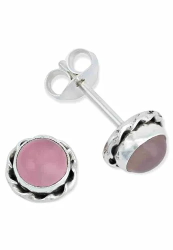 Ohrstecker 925 Silber Rosenquarz rosa Stein Edelstein Ohrringe echt Silber Damen Sterling Silber Stecker Geschenk(MOS-024-07)