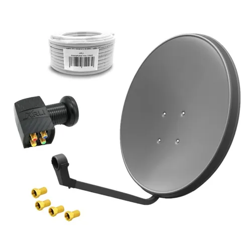 60cm HD Sat Anlage mit Quad LNB und 50m Koaxialkabel - SAT-Antenne für 4 Teilnehmer, wetterfest und mit extrem hoher Frequenzstabilität für gestochen scharfes UHD 4K Fernsehen, inkl. hochwertigem 135dB Koaxialkabel.