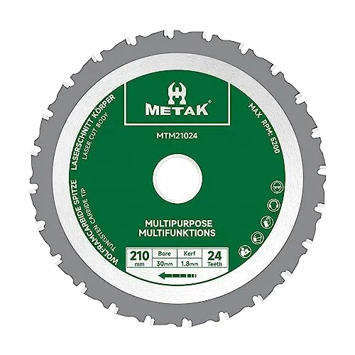METAK HM Multifunktions Kreissägeblatt 210x30 mm für Holz, Metall, Aluminium | Multi Material Sägeblatt 210mm 24 Zähne für Stahl | Reduzierring 30 mm inklusive