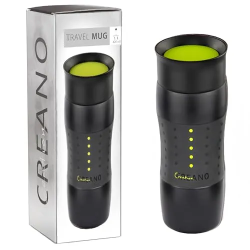 Creano Design Travel Mug 420ml, Coffee to Go Becher, Thermobecher, Isolierbecher, hält 4Std. heiß/ 7Std. kalt, 100% dicht & auslaufsicher, 360°-Trinköffnung | Grün