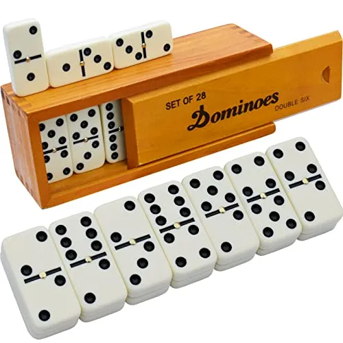 Domino-Set für Erwachsene – Klassisches Doppel-6 Brettspiel mit Holzkassette