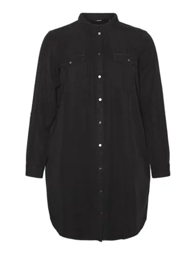 Vero Moda Curve Jeanskleid VMSILA LS SHORT DRESS MIX GA CURVE NOOS schwarz XL/XXL (54) - Stylisches Jeanskleid aus 100% Lyocell, ideal für modische Looks. Maschinenwaschbar und figurbetont, perfekt für besondere Anlässe oder den Alltag.