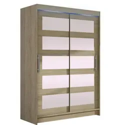 Mirjan24 Kleiderschrank Sonoma Eiche mit Spiegel und LED-Beleuchtung - Moderner Kleiderschrank mit Schwebetüren, 120x200x58 cm. Ausgestattet mit einem großen Spiegel und LED RGB-Beleuchtung für eine stilvolle Atmosphäre. Ideal für dein Schlafzimmer.