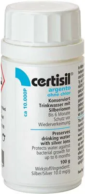 Certisil Argento CA 10.000 P lose - Wasserentkeimer für Trinkwasser, inaktiviert Bakterien bis zu 6 Monate dank Silberionen – ideal für Kühl- und Heizkreisläufe, Zisternen und Camper.