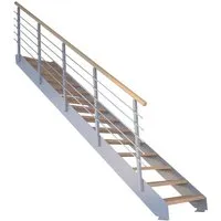 Treppe Kos 13 Stufen Eiche Natur 85 cm Metallgeländer Grau FSC®