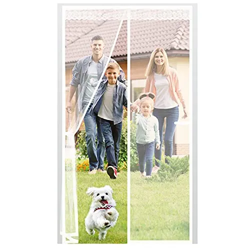 EXTSUD Fiberglas Magnet Fliegengitter Tür, Magnetvorhang Insektenschutz Balkontür,Langlebiger,Kratzfest,Stärkere Magneten Fliegenvorhang für Balkontür,Kellertür und Terrassentür (Weiß-100x220cm)
