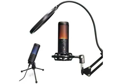 SCHALLFORT Mikrofon Vibe7-RGB (7-teilig), RGB-Beleuchtung, USB-C Plug & Play, AUX, Touch, Kondensator, Set