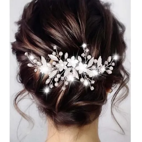 Fairvir Braut Hochzeit Haarkämme Blume Kristall Kopfschmuck Blatt Haarschmuck für Frauen und Mädchen