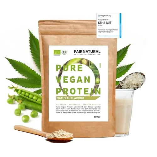 Protein-Pulver VEGAN BIO Neutral - 600g - Erbsenproteine: Natürliches, sojafreies Bio-Proteinpulver aus Deutschland, perfekt für Muskelaufbau und Low-Carb Diäten. Ideal zum Backen, Kochen und für shakes.